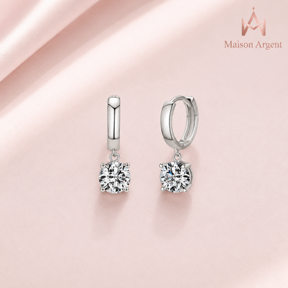 Boucles d'Oreilles Pendantes Moissanite 1 Carat D Couleur Argent Sterling 925 pour Femme - Bijou Fin Cadeau Mariage