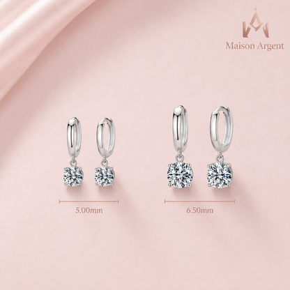 Boucles d'Oreilles Pendantes Moissanite 1 Carat D Couleur Argent Sterling 925 pour Femme - Bijou Fin Cadeau Mariage