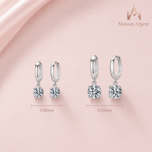 Boucles d'Oreilles Pendantes Moissanite 1 Carat D Couleur Argent Sterling 925 pour Femme - Bijou Fin Cadeau Mariage