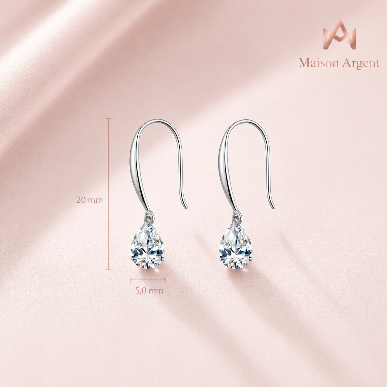 Boucles d'Oreilles Argent 925 Pendantes Goutte d'Eau Scintillante pour Femme