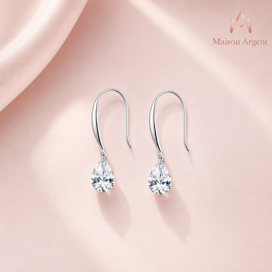 Boucles d'Oreilles Argent 925 Pendantes Goutte d'Eau Scintillante pour Femme