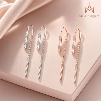 Boucles d'Oreilles Pendantes Argent 925 Minimalistes avec Gland - Bijou Femme Chic