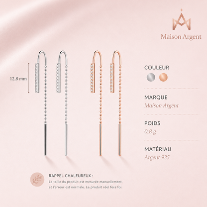 Boucles d'Oreilles Pendantes Argent 925 Minimalistes avec Gland - Bijou Femme Chic