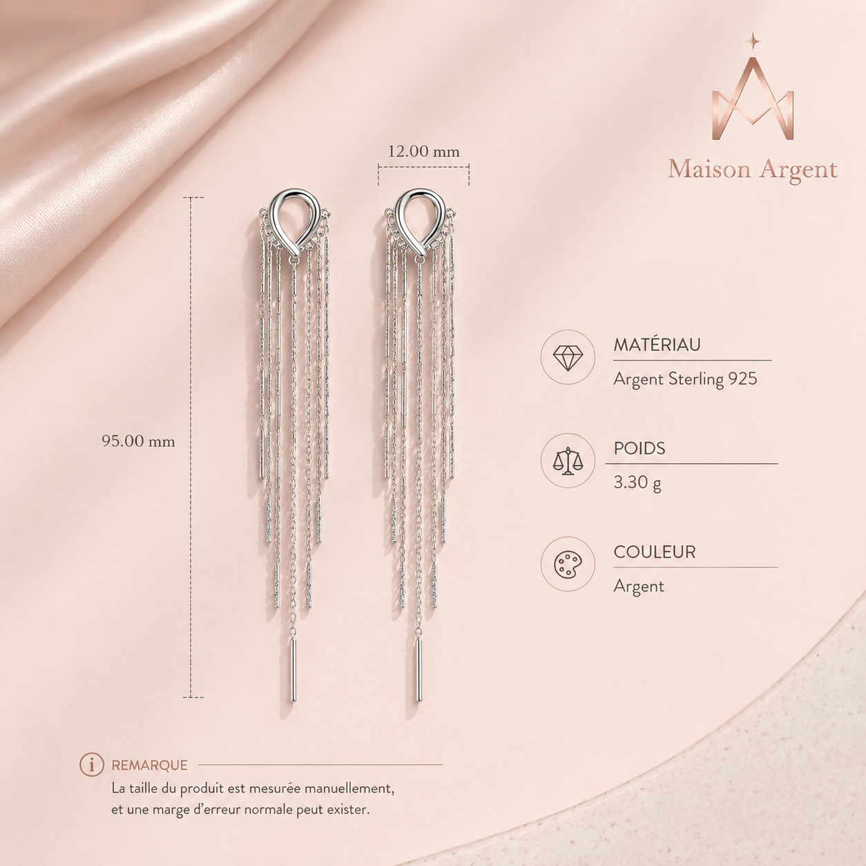 Boucles d'Oreilles Longues Argent 925 Scintillantes - Bijou Tendance pour Femme