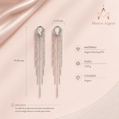 Boucles d'Oreilles Longues Argent 925 Scintillantes - Bijou Tendance pour Femme