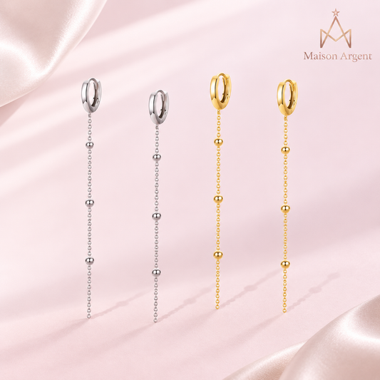 Boucles d'Oreilles Longues Argent 925 avec Pendant - Bijoux Femme Élégants