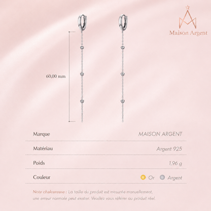Boucles d'Oreilles Longues Argent 925 avec Pendant - Bijoux Femme Élégants
