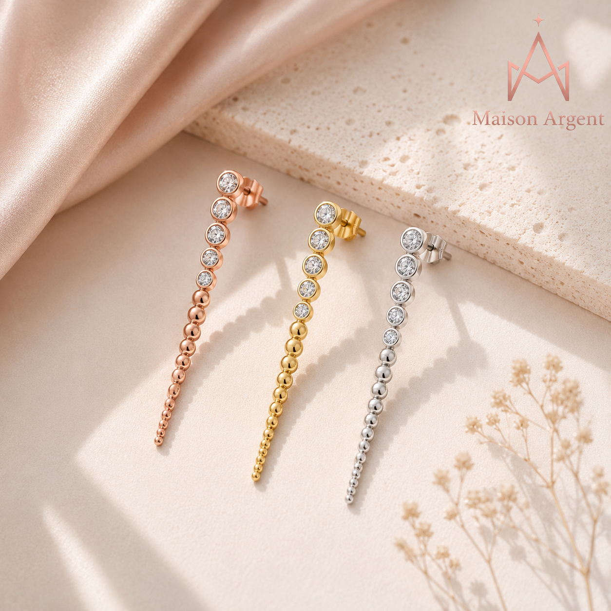Boucles d'oreilles pendantes en Moissanite plaqué Or 18 carats - Argent 925