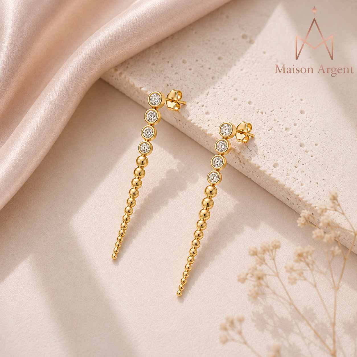 Boucles d'oreilles pendantes en Moissanite plaqué Or 18 carats - Argent 925