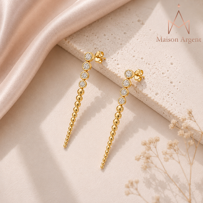 Boucles d'oreilles pendantes en Moissanite plaqué Or 18 carats - Argent 925