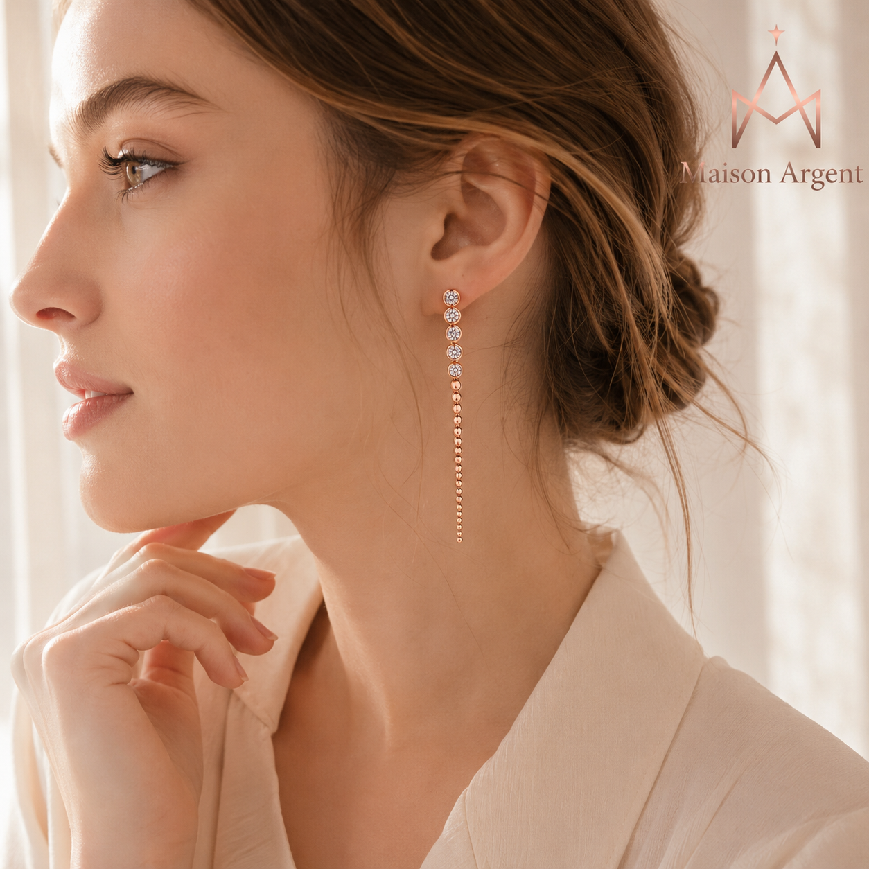 Boucles d'oreilles pendantes en Moissanite plaqué Or 18 carats - Argent 925