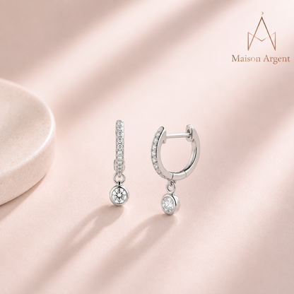 Boucles d'oreilles pendantes Moissanite Argent 925 pour Femme - Bijou Cadeau
