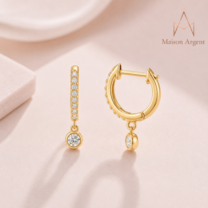 Boucles d'oreilles pendantes Moissanite Argent 925 pour Femme - Bijou Cadeau