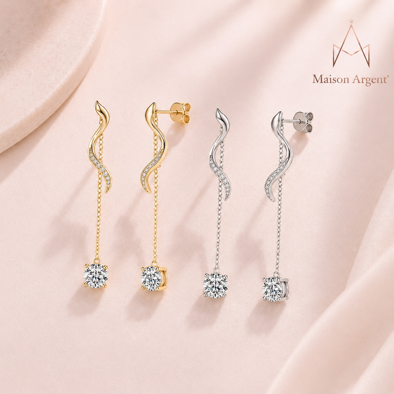 Boucles d'Oreilles Pendantes en Argent Sterling 925 avec Moissanite 3mm - Bijoux Cadeau pour Femme