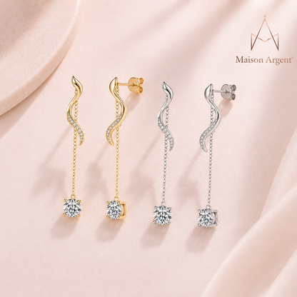 Boucles d'Oreilles Pendantes en Argent Sterling 925 avec Moissanite 3mm - Bijoux Cadeau pour Femme