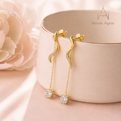 Boucles d'Oreilles Pendantes en Argent Sterling 925 avec Moissanite 3mm - Bijoux Cadeau pour Femme