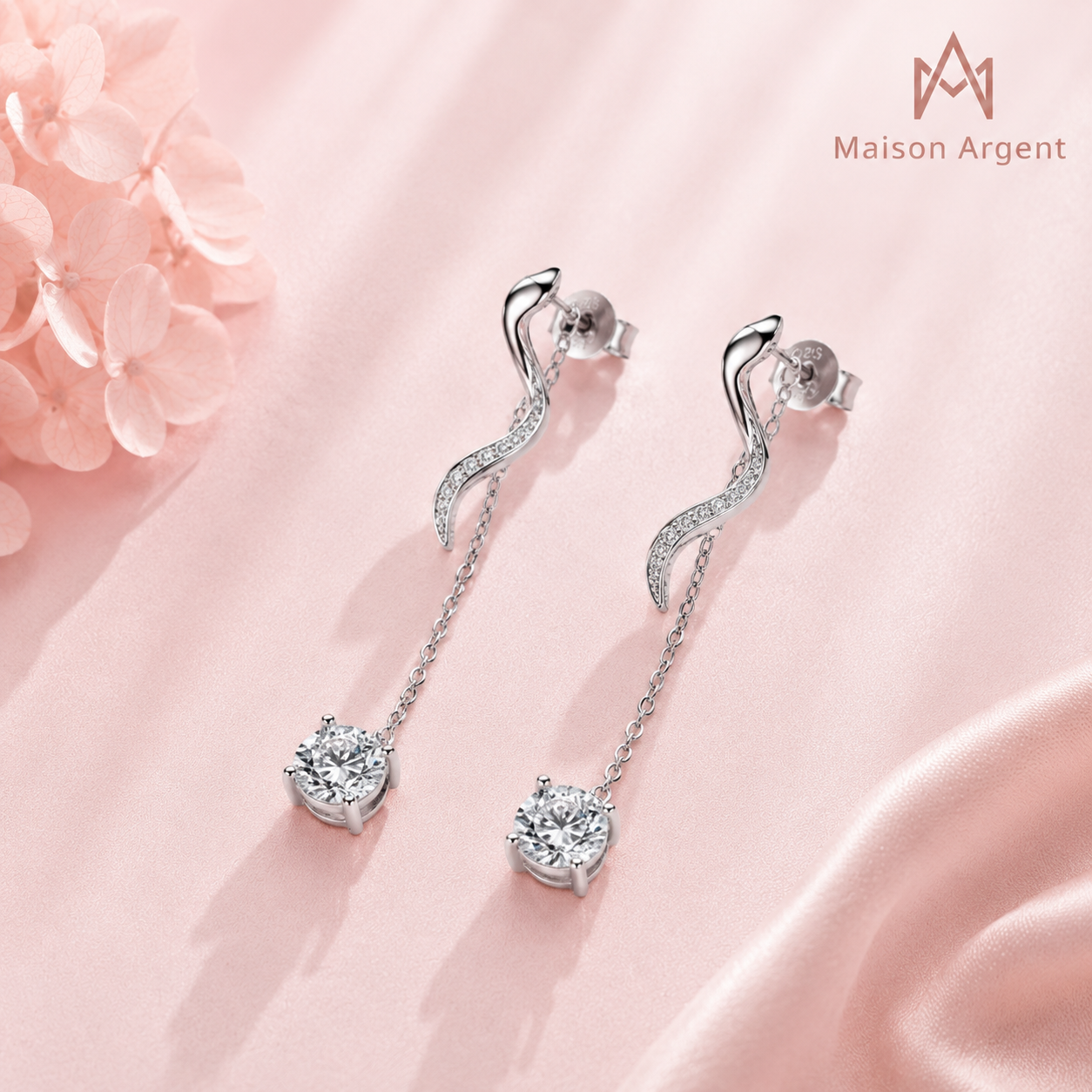 Boucles d'Oreilles Pendantes en Argent Sterling 925 avec Moissanite 3mm - Bijoux Cadeau pour Femme