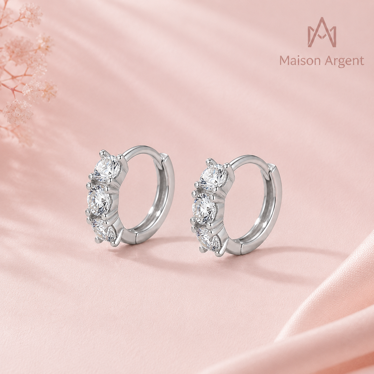 Boucles d'Oreilles Créoles Argent Massif 925 avec Moissanite D Couleur - Style Moderne et Empilable pour Femme