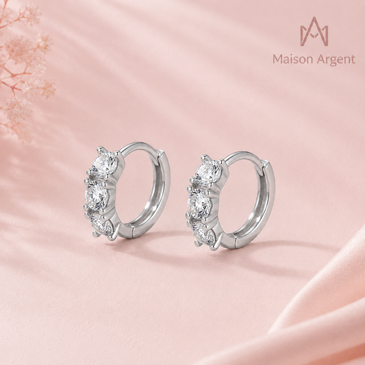 Boucles d'Oreilles Créoles Argent Massif 925 avec Moissanite D Couleur - Style Moderne et Empilable pour Femme
