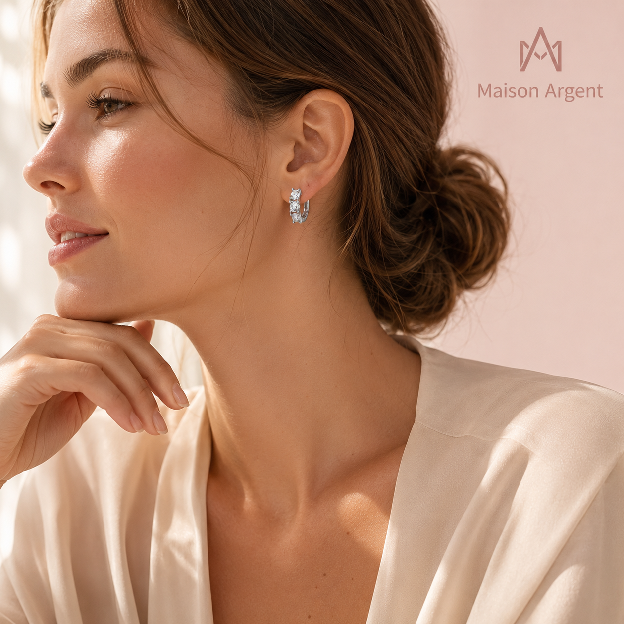 Boucles d'Oreilles Créoles Argent Massif 925 avec Moissanite D Couleur - Style Moderne et Empilable pour Femme