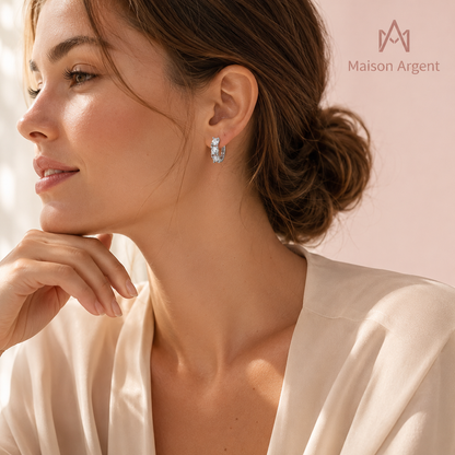 Boucles d'Oreilles Créoles Argent Massif 925 avec Moissanite D Couleur - Style Moderne et Empilable pour Femme