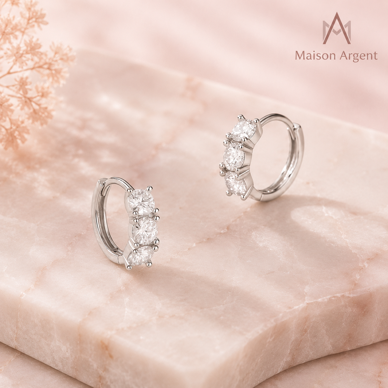 Boucles d'Oreilles Créoles Argent Massif 925 avec Moissanite D Couleur - Style Moderne et Empilable pour Femme