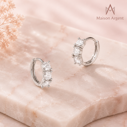 Boucles d'Oreilles Créoles Argent Massif 925 avec Moissanite D Couleur - Style Moderne et Empilable pour Femme