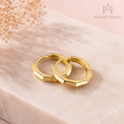 Boucles d'oreilles créoles rondes en argent 925 pour femme - Design minimaliste géométrique