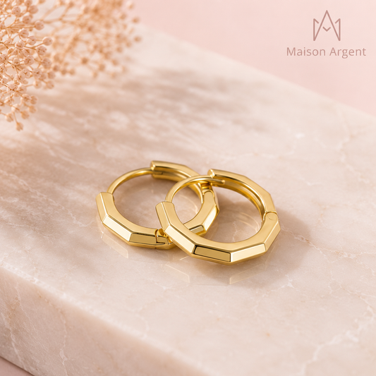 Boucles d'oreilles créoles rondes en argent 925 pour femme - Design minimaliste géométrique