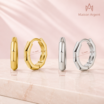 Boucles d'oreilles créoles rondes en argent 925 pour femme - Design minimaliste géométrique