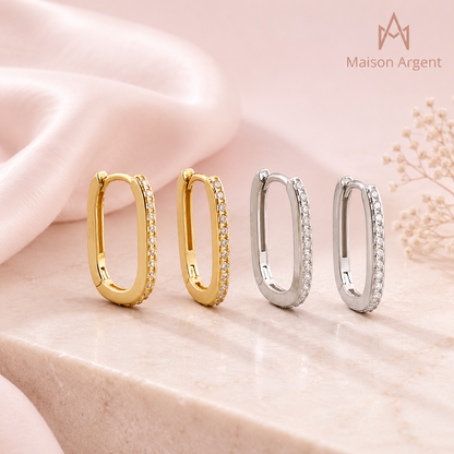 Boucles d'oreilles créoles en argent 925 pour femme avec zirconium AAA