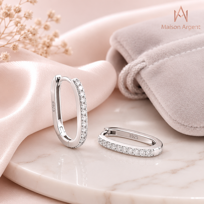 Boucles d'oreilles créoles en argent 925 pour femme avec zirconium AAA