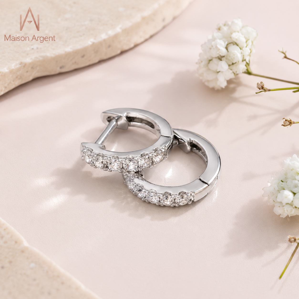 Boucles d'oreilles créoles vintage en argent 925 pour femme, zirconium transparent 5A