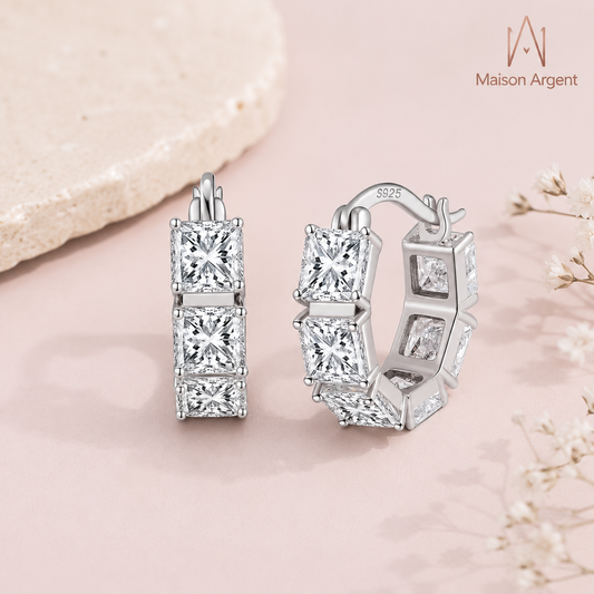 Boucles d'oreilles créoles rondes en argent 925 pour femme - Bijoux délicats brillants