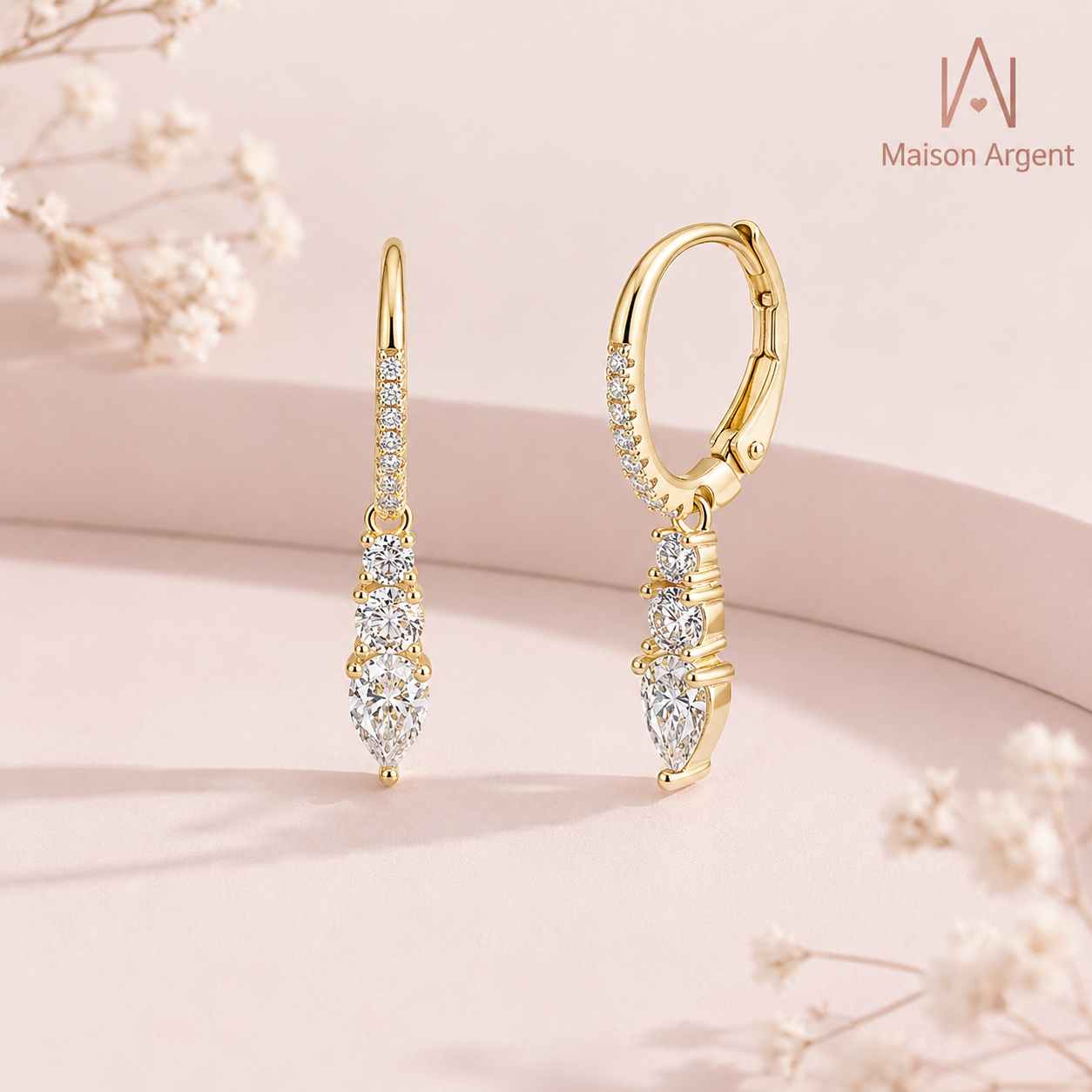 Boucles d'Oreilles Géométriques Baguette en Argent S925 Zircone Cubique 8A