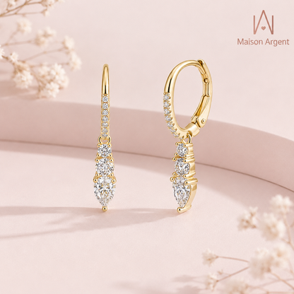 Boucles d'Oreilles Géométriques Baguette en Argent S925 Zircone Cubique 8A