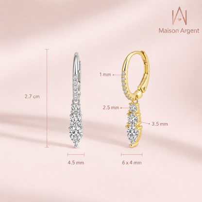 Boucles d'Oreilles Géométriques Baguette en Argent S925 Zircone Cubique 8A