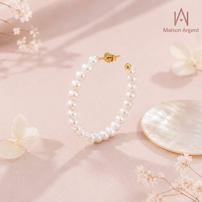 Boucles d'oreilles créoles en argent 925 pour femme - Style bohème chic avec perles