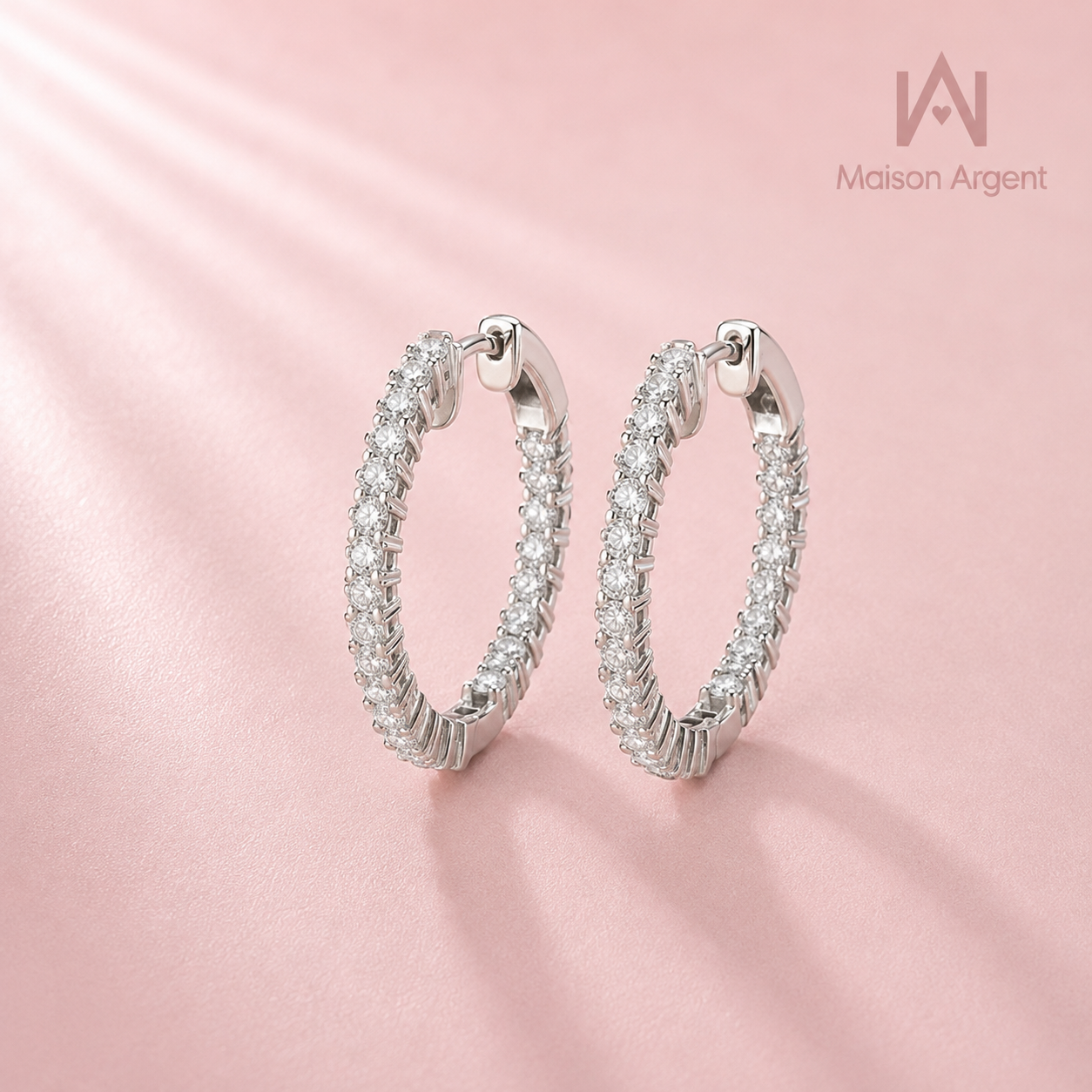 Boucles d'Oreilles Créoles Moissanite Plaqué Or Blanc Argent Sterling 925 pour Femme - Bijoux de Mariage