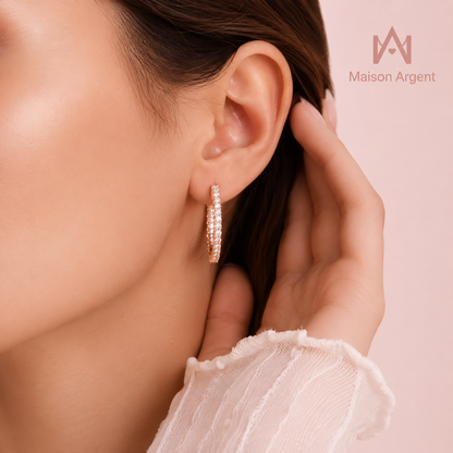 Boucles d'Oreilles Créoles Moissanite Plaqué Or Blanc Argent Sterling 925 pour Femme - Bijoux de Mariage