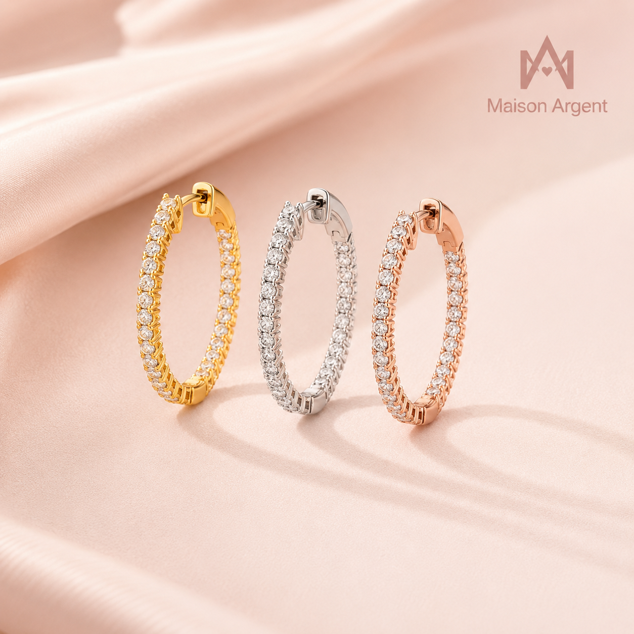 Boucles d'Oreilles Créoles Femme Argent Sterling 925 Moissanite Jaune - Bijoux Fins Mariage