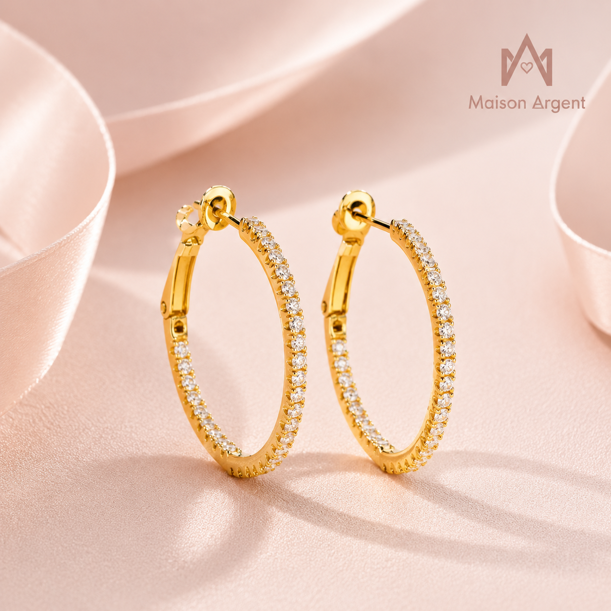 Boucles d'Oreilles Créoles Femme Argent Sterling 925 Moissanite Jaune - Bijoux Fins Mariage