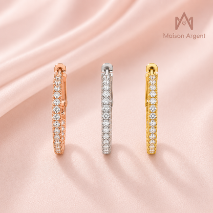 Boucles d'Oreilles Créoles Femme Argent Sterling 925 Moissanite Jaune - Bijoux Fins Mariage
