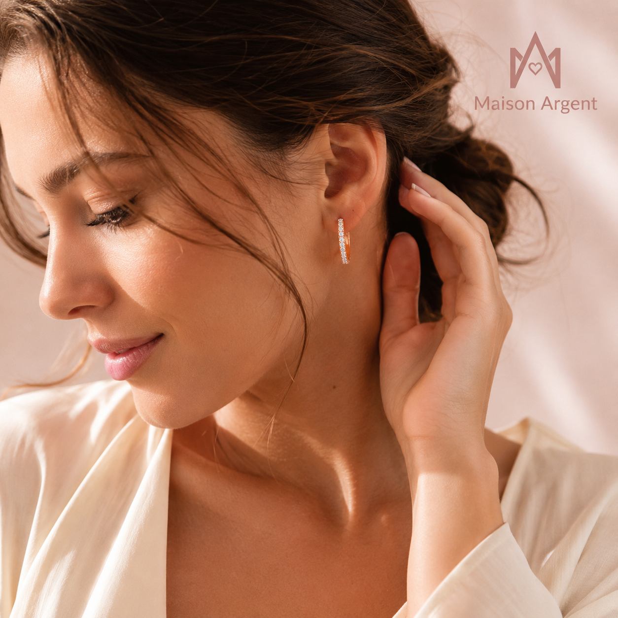 Boucles d'Oreilles Créoles Femme Argent Sterling 925 Moissanite Jaune - Bijoux Fins Mariage