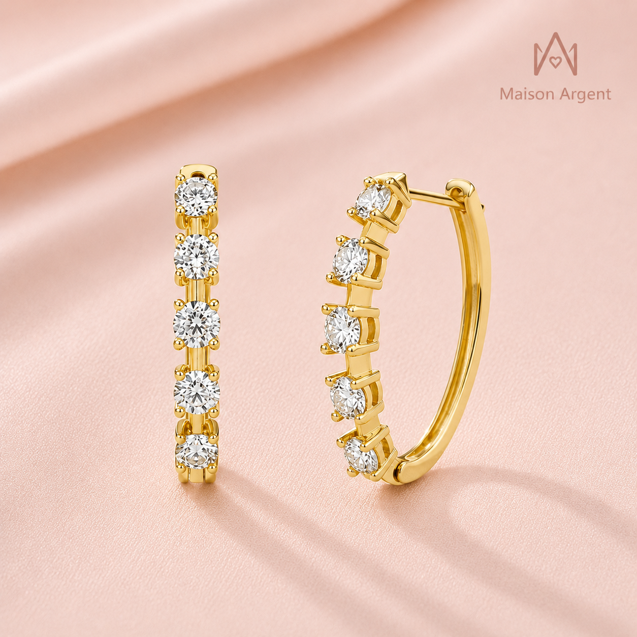 Boucles d'Oreilles Femme en Argent Sterling 925 Plaqué Or 18K avec Moissanite D VVS1 - Design 4 Griffes