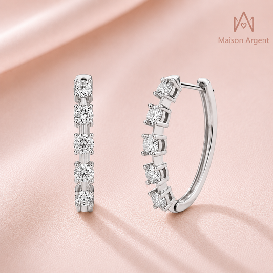 Boucles d'Oreilles Femme en Argent Sterling 925 Plaqué Or 18K avec Moissanite D VVS1 - Design 4 Griffes
