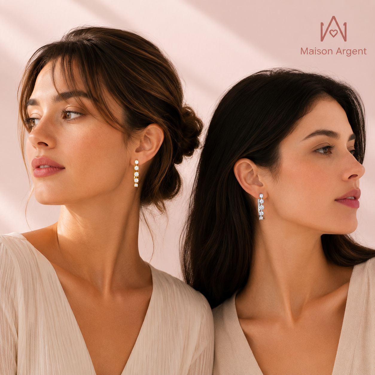 Boucles d'Oreilles Femme en Argent Sterling 925 Plaqué Or 18K avec Moissanite D VVS1 - Design 4 Griffes