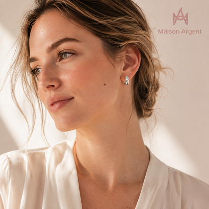 Boucles d'oreilles ovales en diamant Moissanite de laboratoire en Argent Sterling 925 - Bijoux fins pour femmes