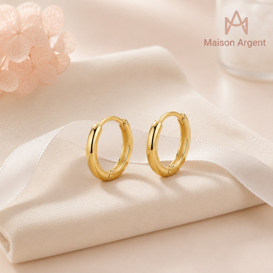 Boucles d'oreilles créoles en argent 925, design simple et empilable, couleur or pour femme