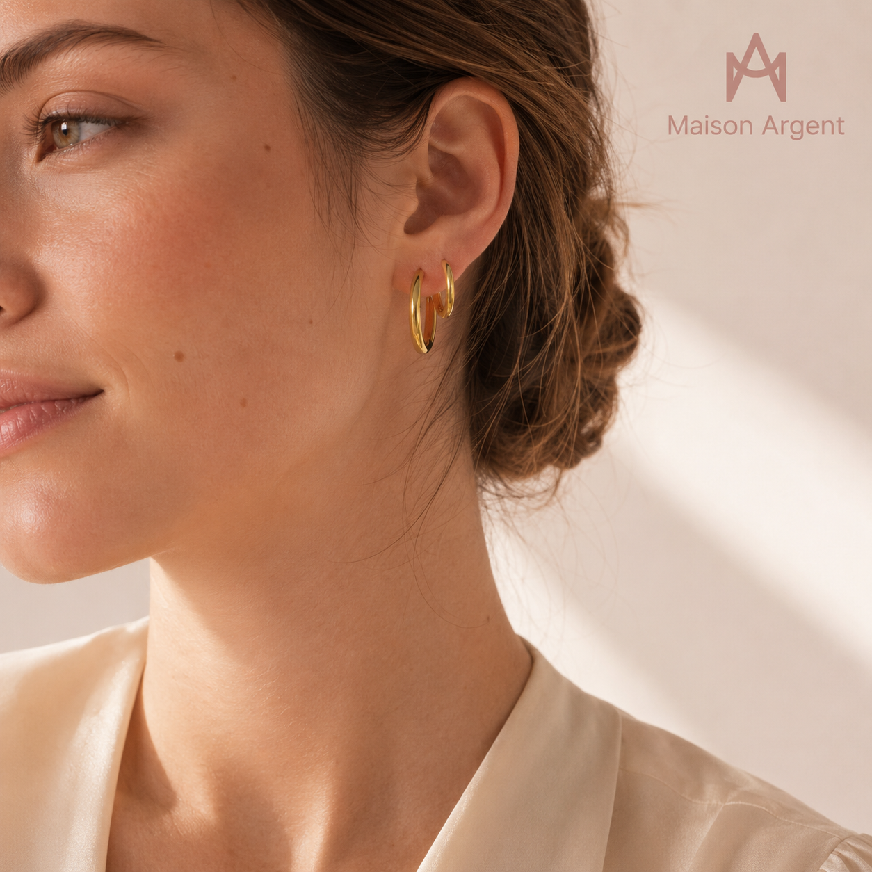 Boucles d'oreilles créoles en argent 925, design simple et empilable, couleur or pour femme